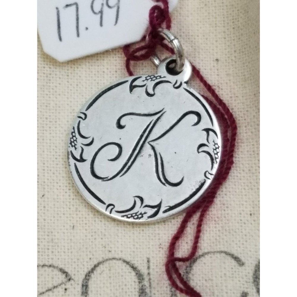 Beaucoup Designs Charm Made In USA Silver Tone‎ K Monogram 2 sided coin 1887 NEW